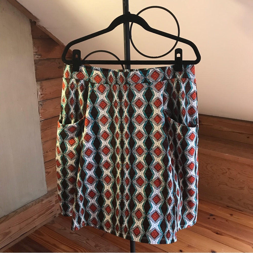 Cato Orange Teal Pocket Skater Skirt, EUC, L